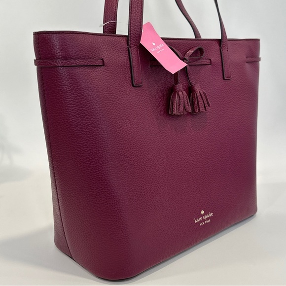 Kate Spade Hayes Top Zip Tote Bag Pebbled Leather in Blackberry - Picture 6 of 10
